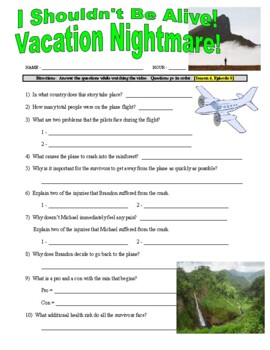 Preview of I Shouldn't Be Alive : Vacation Nightmare (science video worksheet)