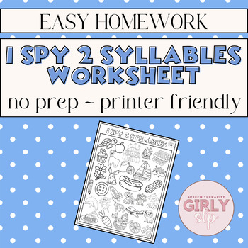 Preview of I Spy 2 Syllables, 2 Syllable Words Activity, No Prep, Speech Therapy