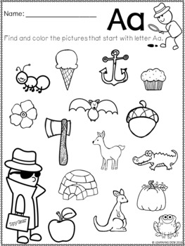 alphabet worksheet beginning letter sound recognition pre