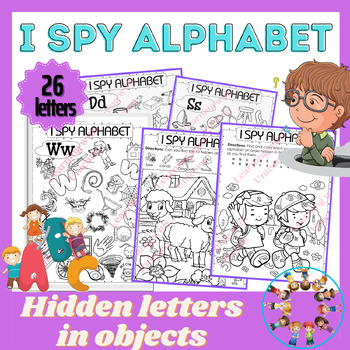 Preview of I Spy Alphabets worksheets / Alphabets Hidden Letter Picture/ Letter Recognition