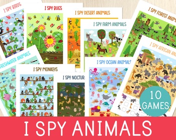 Preview of I Spy Animals, Look and Find Games, Counting Skills, Science Center Activity