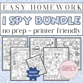 Preview of I Spy BUNDLE, 6 I Spy Worksheets, Speech Therapy Materials, No Prep SLP