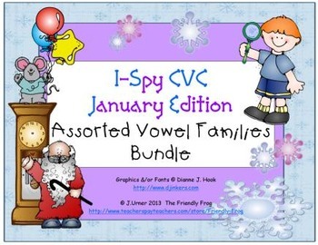 Preview of I-Spy CVC Learning Centers - Assorted Vowel Families Bundle (January Edition)