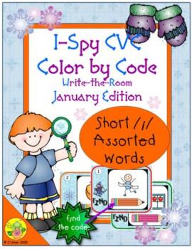 Preview of I-Spy CVC Color By Code Short /i/ Assorted Words Write-the-Room (January)