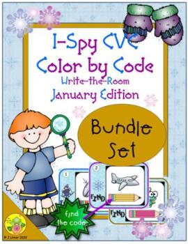 Preview of I-Spy CVC Color By Code Write-the-Room Bundle (January Edition)