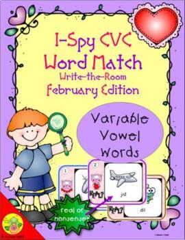 Preview of I-Spy CVC Real or Nonsense Word Match - Variable Vowel Words (February)