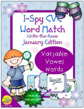 Preview of I-Spy CVC Real or Nonsense Word Match - Variable Vowel Words (January)