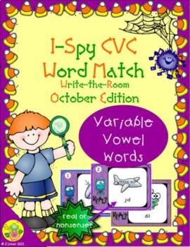 Preview of I-Spy CVC Real or Nonsense Word Match - Variable Vowel Words (October)