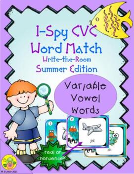 Preview of I-Spy CVC Real or Nonsense Word Match - Variable Vowel Words (Summer)