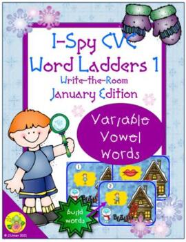 Preview of I-Spy CVC Rebus Word Ladders - Variable Vowel Words (January) Set 1
