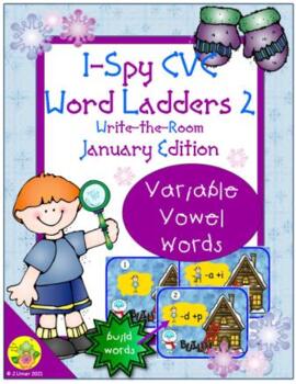 Preview of I-Spy CVC Rebus Word Ladders - Variable Vowel Words (January) Set 2