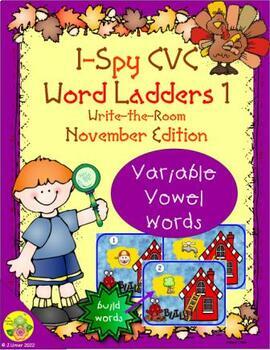 Preview of I-Spy CVC Rebus Word Ladders - Variable Vowel Words (November) Set 1