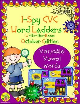 Preview of I-Spy CVC Rebus Word Ladders - Variable Vowel Words (October) Set 2