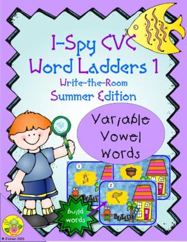 Preview of I-Spy CVC Rebus Word Ladders - Variable Vowel Words (Summer) Set 1