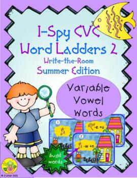 Preview of I-Spy CVC Rebus Word Ladders - Variable Vowel Words (Summer) Set 2