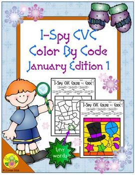 Preview of I-Spy CVC Tiny Words - Color by Code (January Edition) Set 1