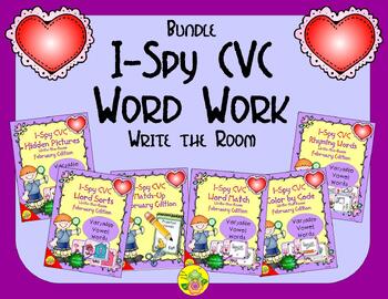 Preview of I-Spy CVC Word Work Bundle (February Edition) Variable Vowels
