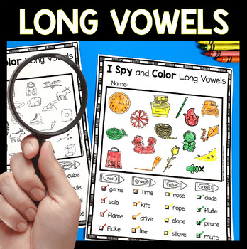 Preview of I Spy CVCe Words - Find and Color Worksheets Long Vowel Phonics Games Centers