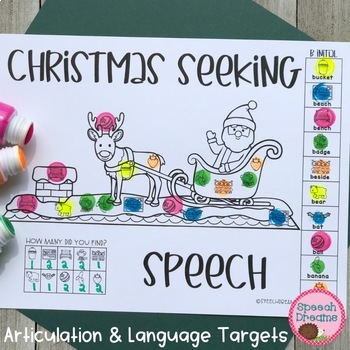 Preview of I Spy Christmas Dot Marker Activities for Speech Therapy: Verbs Adjectives plus