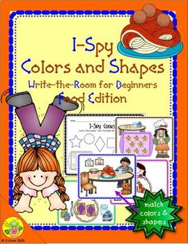 Preview of I-Spy Colors and Shapes Write the Room for Beginners (Food Edition)