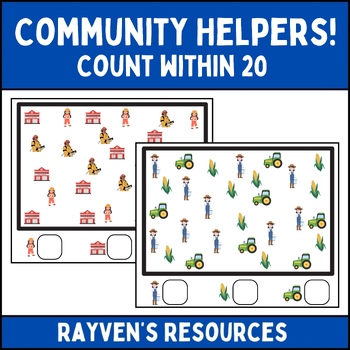 Preview of I Spy Community Helpers Count within 20 K/1st Math Worksheets, Social Studies