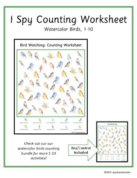 I Spy Counting Worksheet 1-10: Watercolor Birds by spunkandwonder