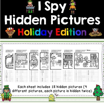 Preview of I Spy Hidden Pictures Holidays Earth Day, Halloween, and more 