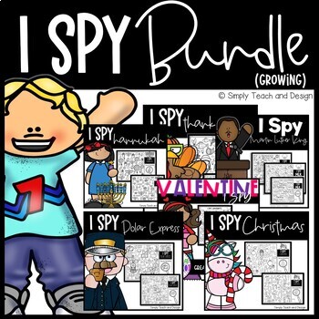 Preview of I Spy Holiday Worksheet Bundle - Hidden picture activity