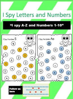 Preview of I Spy Letters and numbers worksheets [preschool and kindergarten]