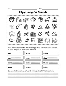 Preview of I Spy: Long A Vowel Team (AI, AY, A_E, A) Worksheets & Word Sort Activities