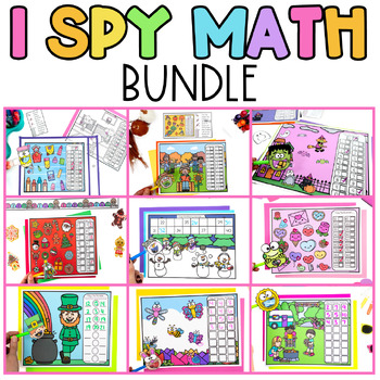 Preview of I Spy Math Growing Bundle | Magnifying Glass Mats | Kindergarten Math