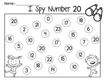 i spy number 11 20 recognition worksheets by missmissg tpt