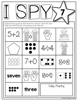 Kindergarten Math Worksheets (I Spy Numbers 1-10) by Andrea Knight