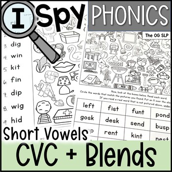 Preview of I Spy Phonics Coloring Pages - CVC Words, Consonant Blends with Short Vowels