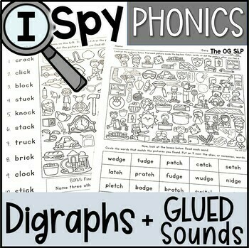 Preview of I Spy Phonics Worksheets - Digraphs, -NG -NK Glued Sounds