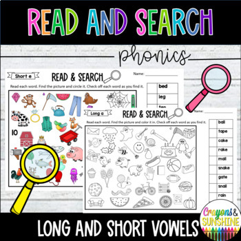Preview of I Spy Phonics Worksheets, Hidden Pictures, Long Vowels, CVC, Morning Work