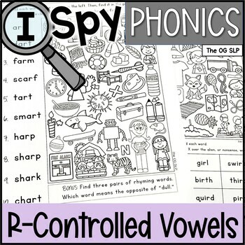Preview of I Spy Phonics Worksheets : R-Controlled Vowels and Vocalic R No Prep Activities