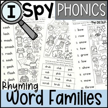 Preview of I Spy Phonics Worksheets - Rhyming Families with Short and Long Vowels