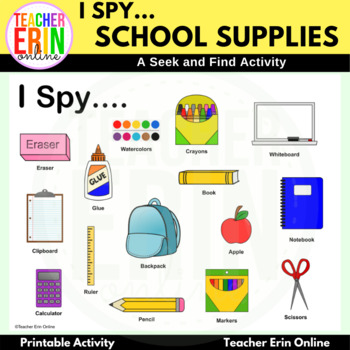 I Spy SCHOOL SUPPLIES Printable Seek and Find Activity by Erin Colleen  Design