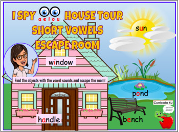 Preview of I Spy Short Vowels Escape Room| Digital Resource for Distance Learning|