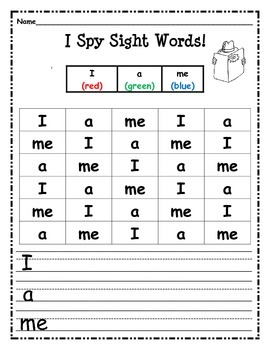 I Spy Sight Words (color clues version) by iLoveK | TpT