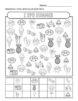 I Spy Summer Coloring Worksheet | No Prep Activity by Teaching in 3-2-1