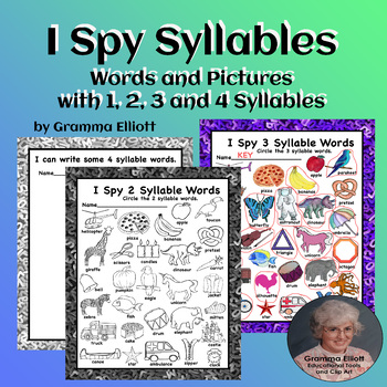 Preview of Counting Syllables Worksheets for I Spy Fun for home and school