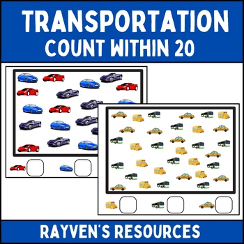 Preview of I Spy Transportation, Cars Count within 20 K/1st Math Worksheets, Social Studies