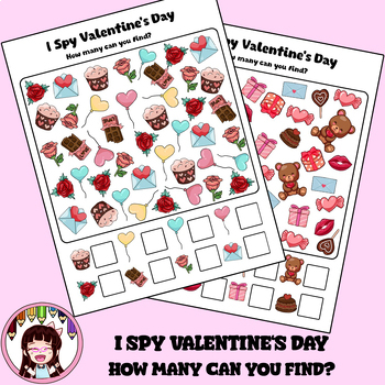 Preview of I Spy Valentine's Day worksheets- How many can you find?"