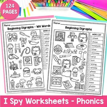 Preview of I Spy Worksheets I Spy CVC Words L R S Blends Word Work Activities Read and Find