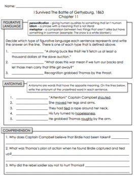 I Survived the Battle of Gettysburg 1863 worksheets (all chapters 1 - 16)