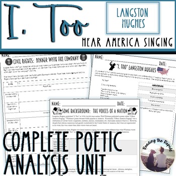 Preview of I, Too Hear America Singing Langston Hughes Analysis Lesson Plan Activities