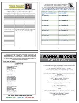 I Wanna Be Yours Comprehension Activities Booklet By Tandlguru