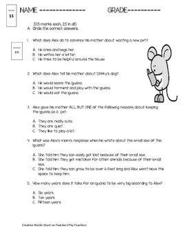 Preview of I Wanna Iguana ( Reading Comprehension Quiz)